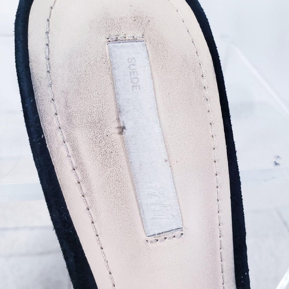 H&M Sandal Premium Black Suede Pearl Mules Slides 7 - Picture 8 of 11
